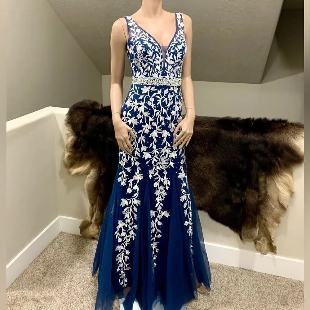 Custom Made Embroidered Lace and Exquisite Beaded  & Sequins Mermaid Gown